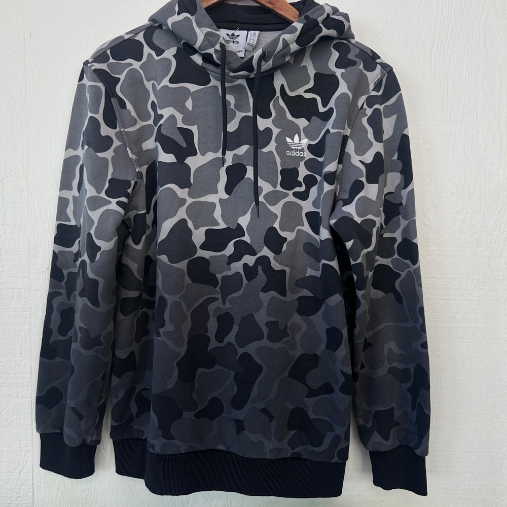 Adidas Originals Mens Camo Pullover Hoodie Gray Black DH4807 Small